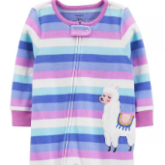 Carter's Toddler Girls Striped Llama Fleece Pajamas - Picture 6 of 6